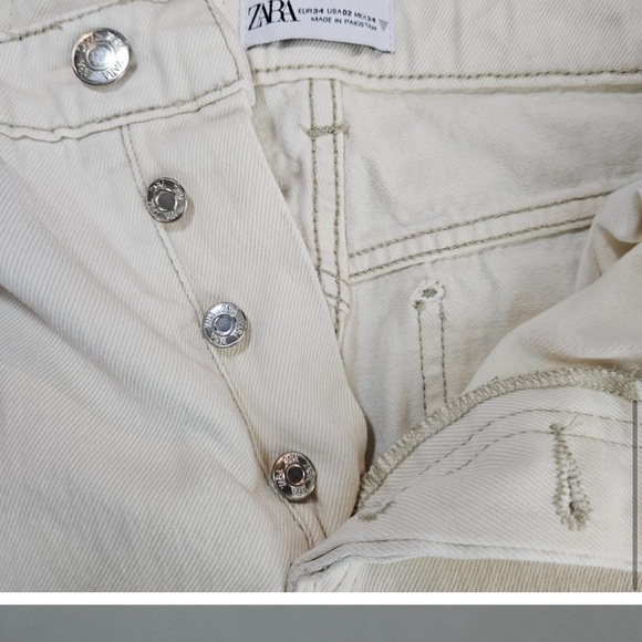Zara Cream Color Jeans Size 2 Button Fly Raw Hem - Picture 7 of 10